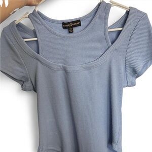Almost Famous Women's Light Blue Cutout Sleeve Top